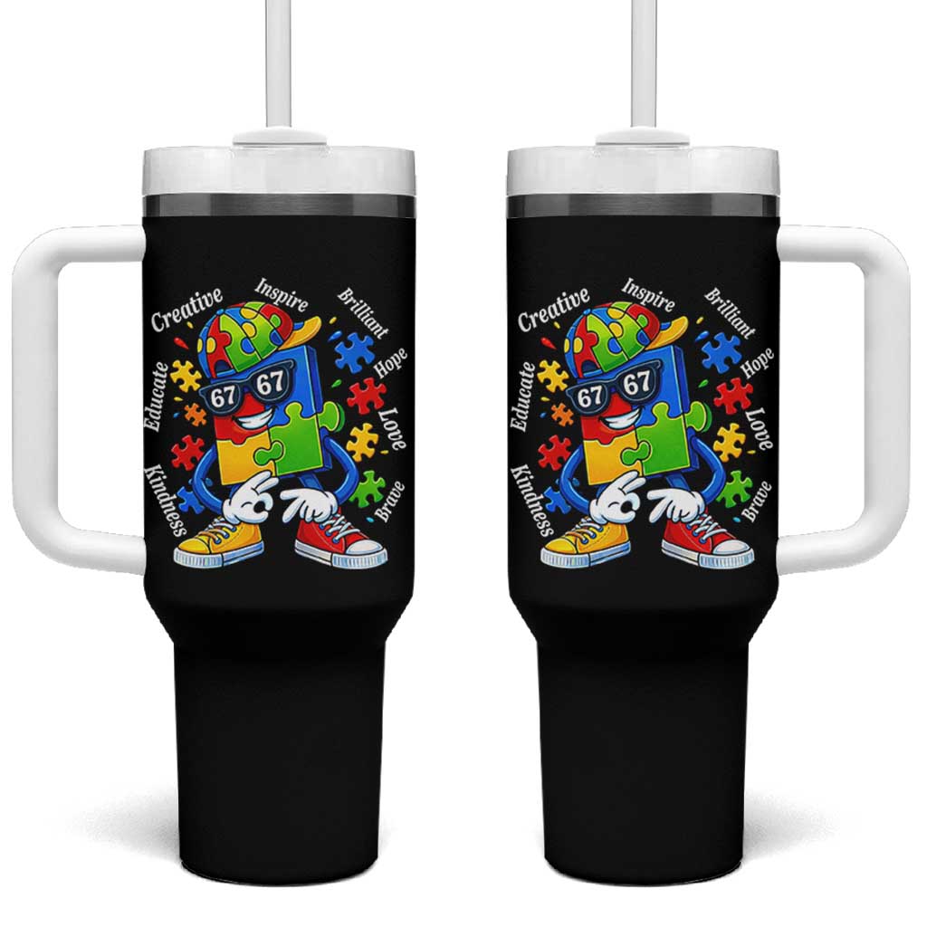 Funny 67 Autism Awareness Tumbler With Handle Six Seven Puzzle Meme Creative Brilliant Hope Love Kindness