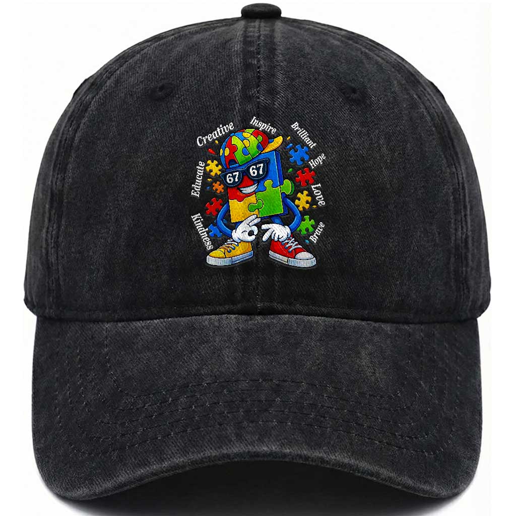 Funny 67 Autism Awareness Washed Cotton Baseball Cap Six Seven Puzzle Meme Creative Brilliant Hope Love Kindness