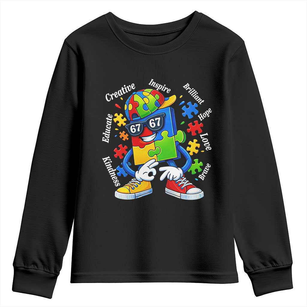 Funny 67 Autism Awareness Youth Sweatshirt Six Seven Puzzle Meme Creative Brilliant Hope Love Kindness
