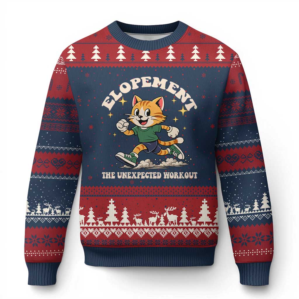 Elopement The Unexpected Workout Ugly Christmas Sweater Autism Neurodiversity Cat