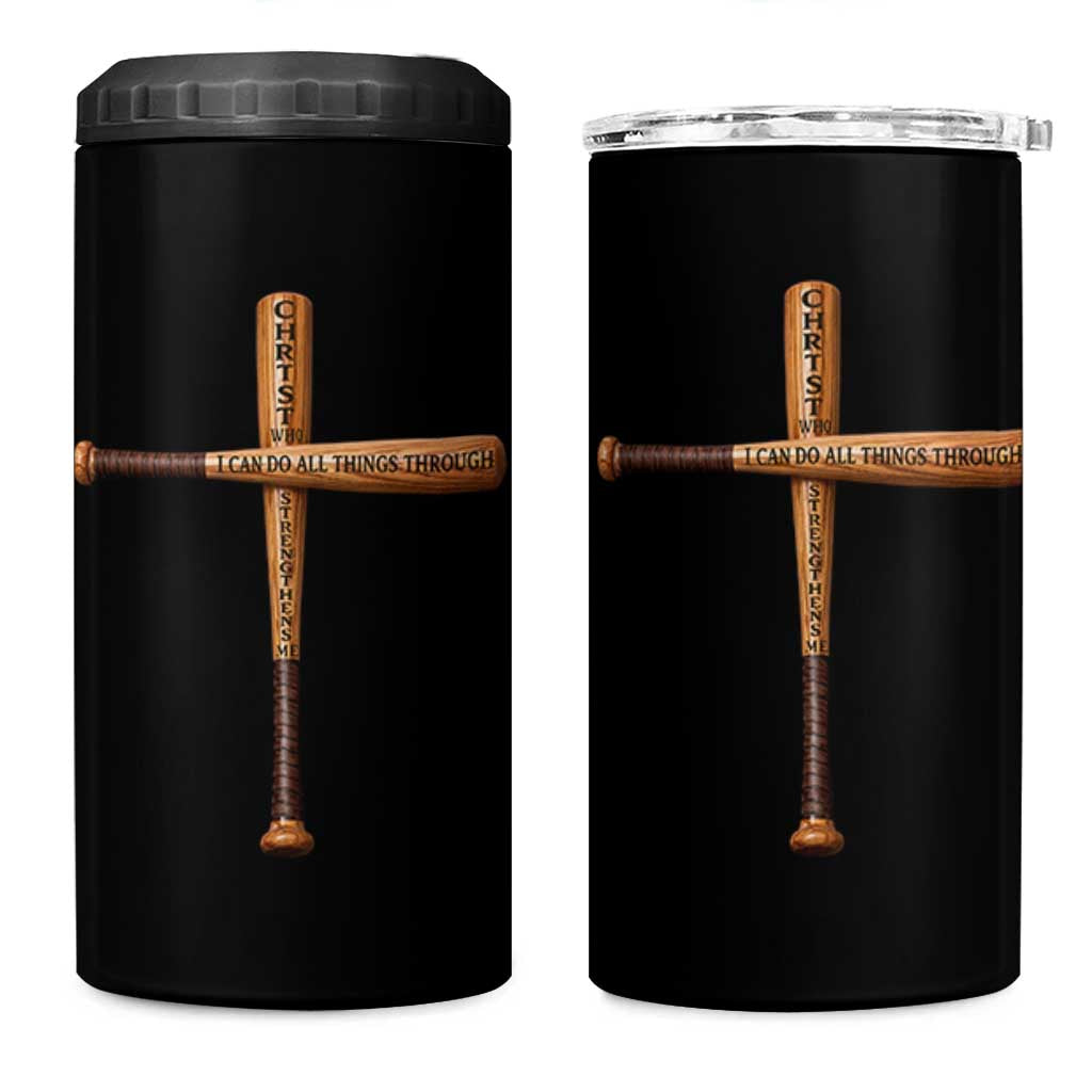 Christian Baseball 4 in 1 Can Cooler Tumbler I Can Do All Things Through Christ Who Strengthens Me