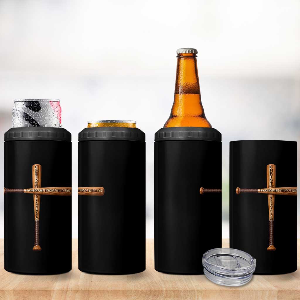 Christian Baseball 4 in 1 Can Cooler Tumbler I Can Do All Things Through Christ Who Strengthens Me