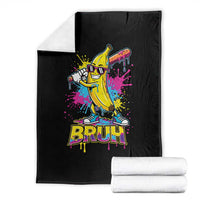 Funny Bruh Banana Baseball Drip Ice Cream Sports Splatter Throw Blanket