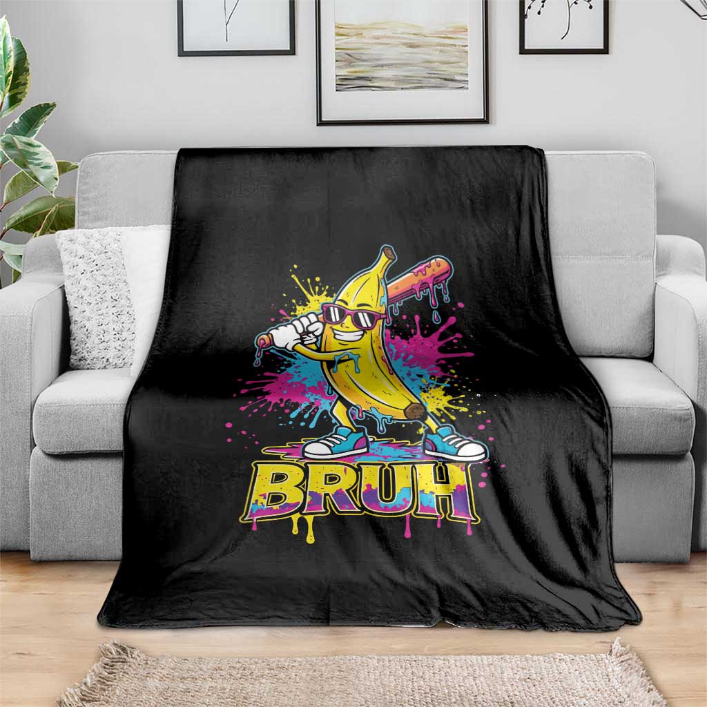 Funny Bruh Banana Baseball Drip Ice Cream Sports Splatter Throw Blanket
