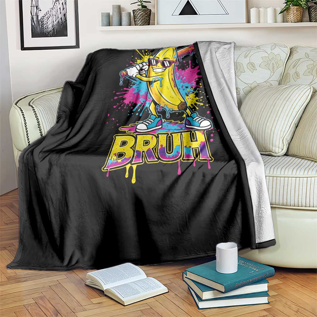 Funny Bruh Banana Baseball Drip Ice Cream Sports Splatter Throw Blanket