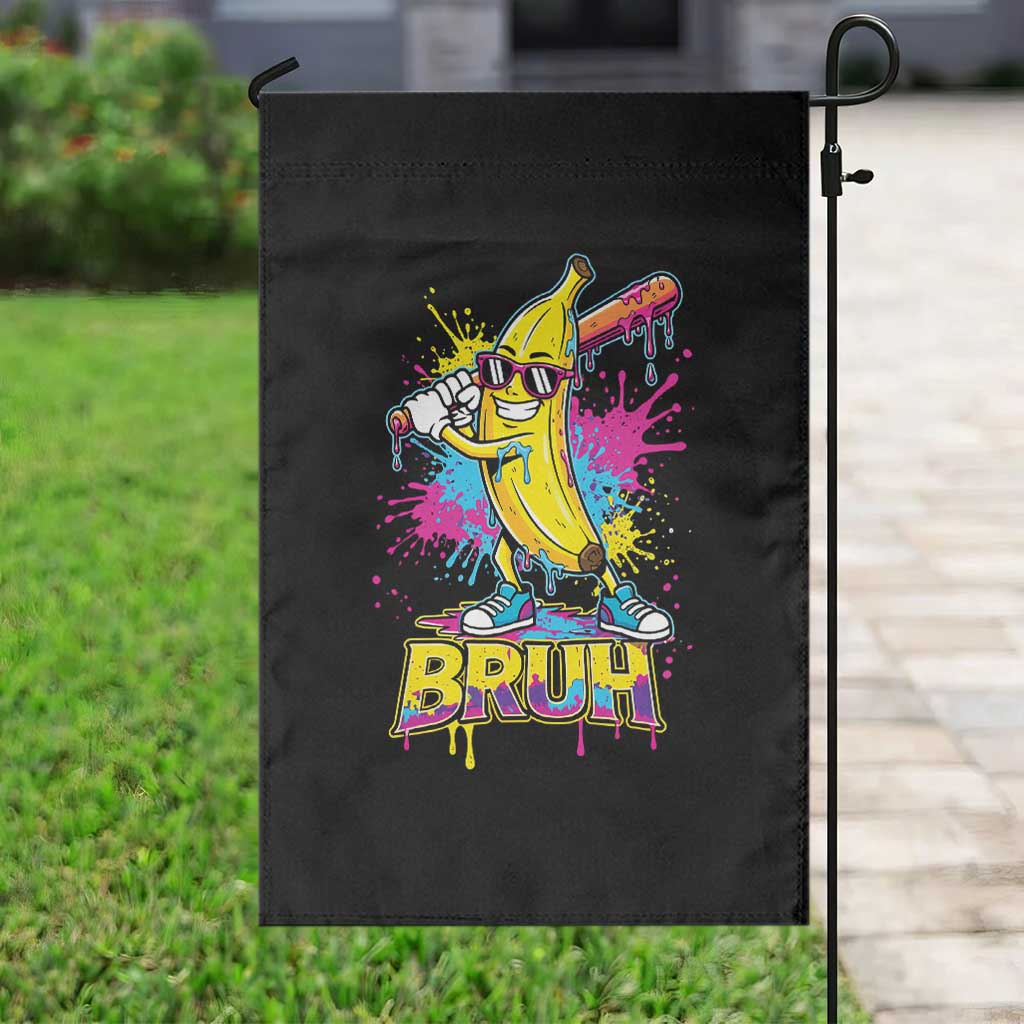 Funny Bruh Banana Baseball Drip Ice Cream Sports Splatter Garden Flag