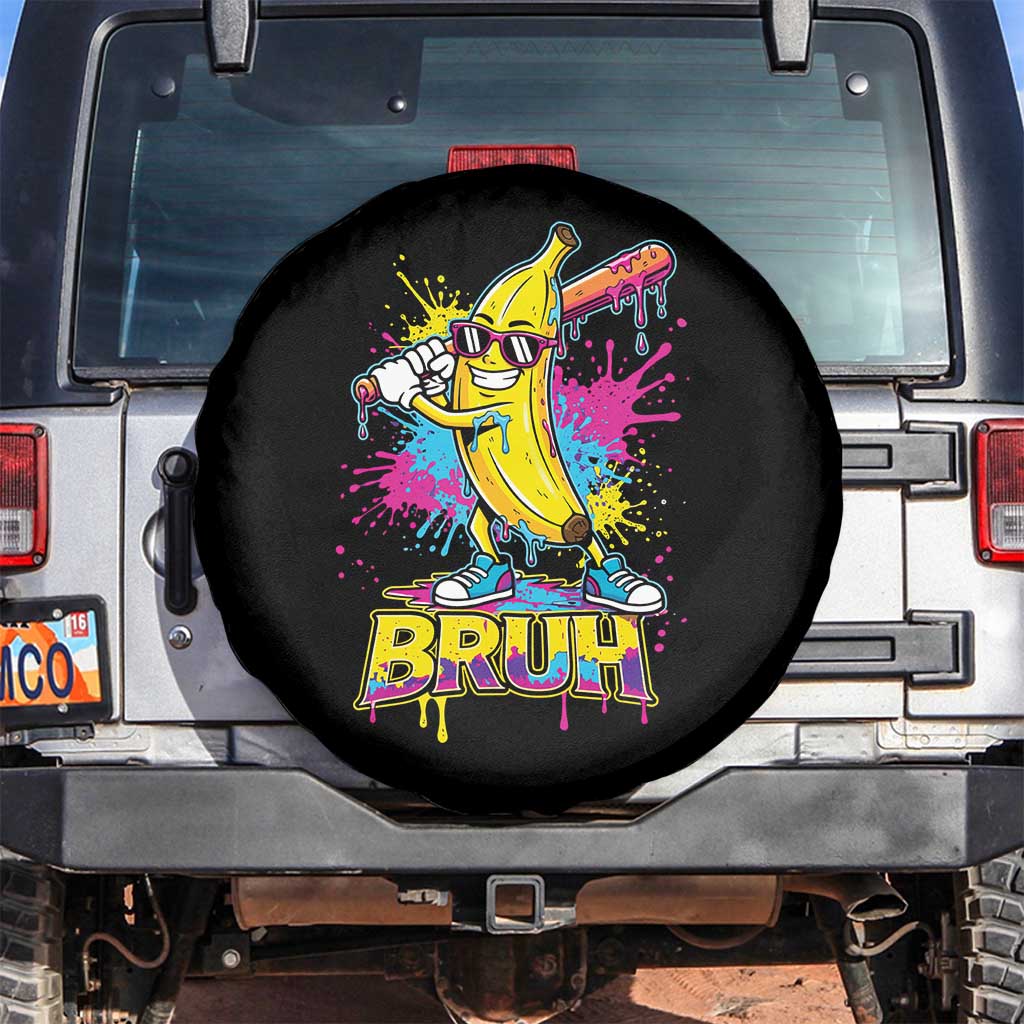 Funny Bruh Banana Baseball Drip Ice Cream Sports Splatter Spare Tire Cover