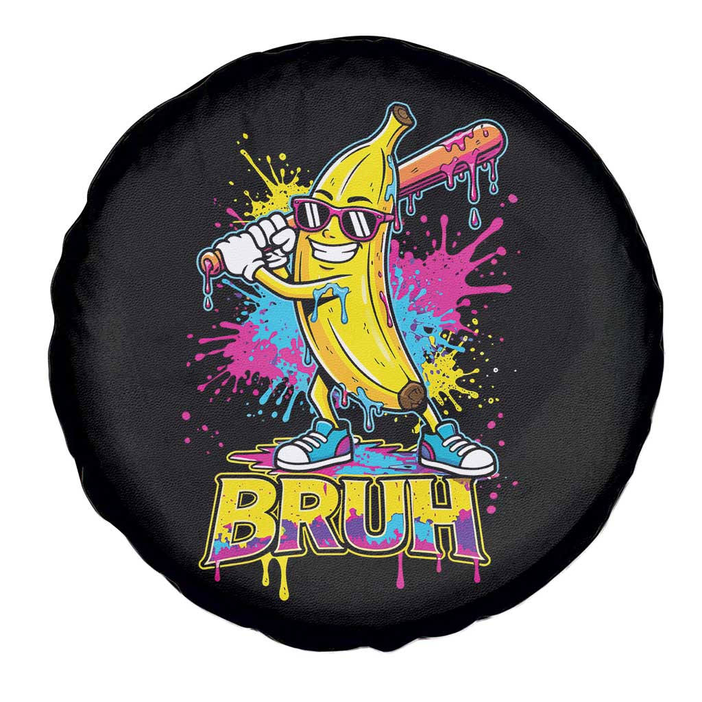 Funny Bruh Banana Baseball Drip Ice Cream Sports Splatter Spare Tire Cover