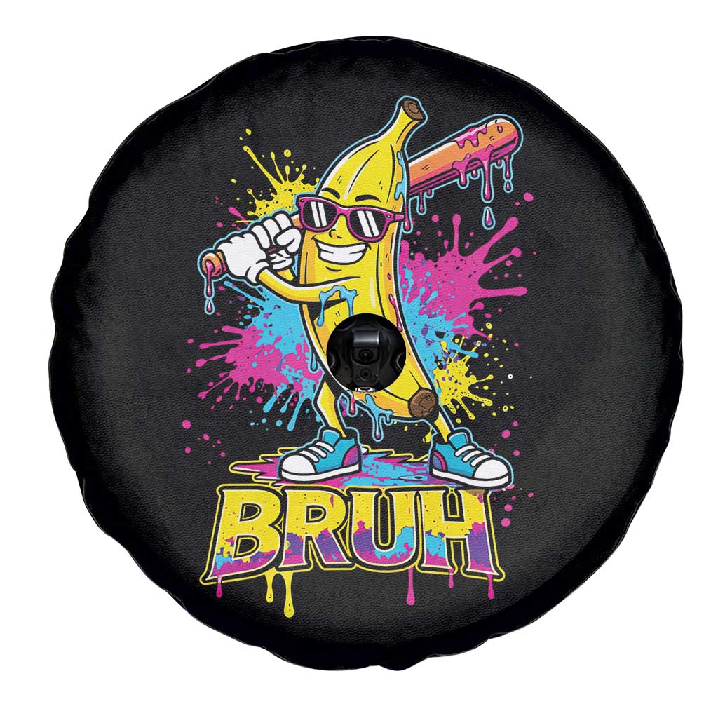 Funny Bruh Banana Baseball Drip Ice Cream Sports Splatter Spare Tire Cover