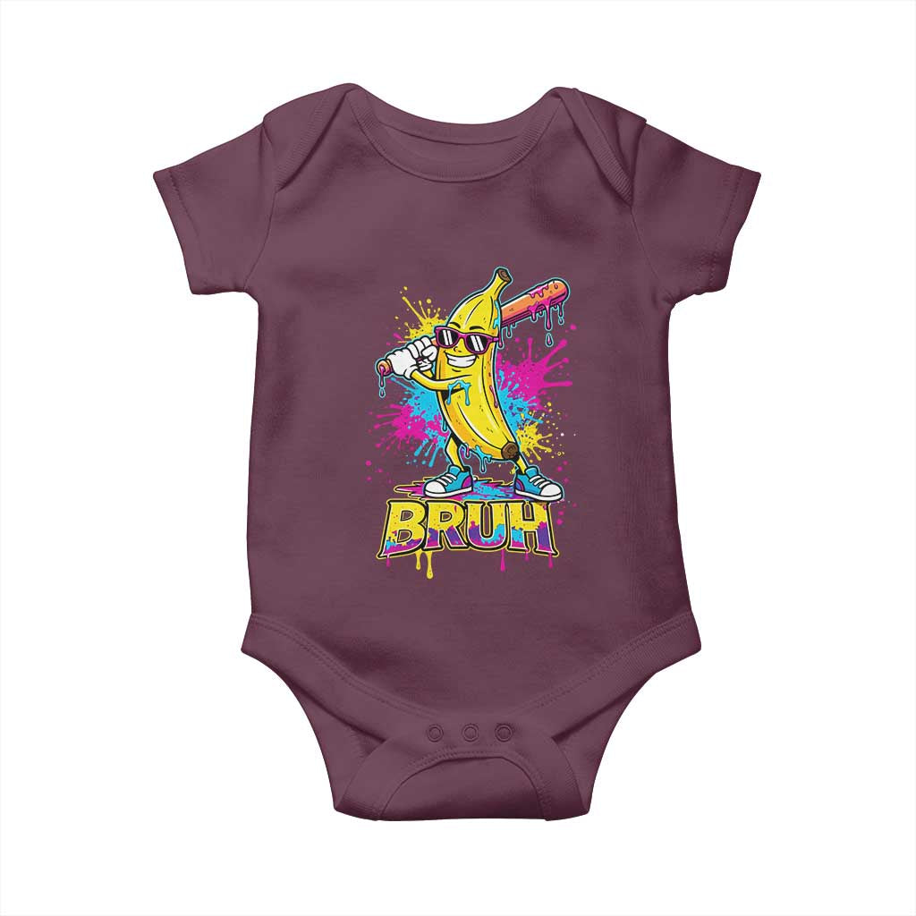 Funny Bruh Banana Baseball Drip Ice Cream Sports Splatter Baby Onesie