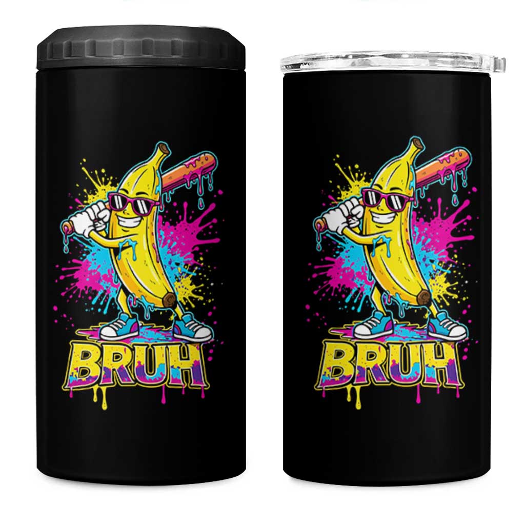 Funny Bruh Banana Baseball Drip Ice Cream Sports Splatter 4 in 1 Can Cooler Tumbler