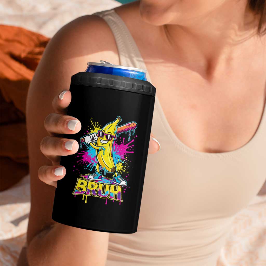 Funny Bruh Banana Baseball Drip Ice Cream Sports Splatter 4 in 1 Can Cooler Tumbler