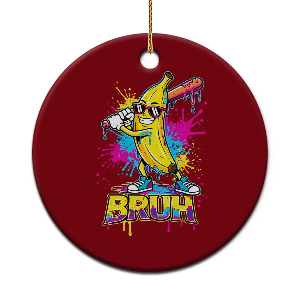 Funny Bruh Banana Baseball Drip Ice Cream Sports Splatter Ceramic Ornament