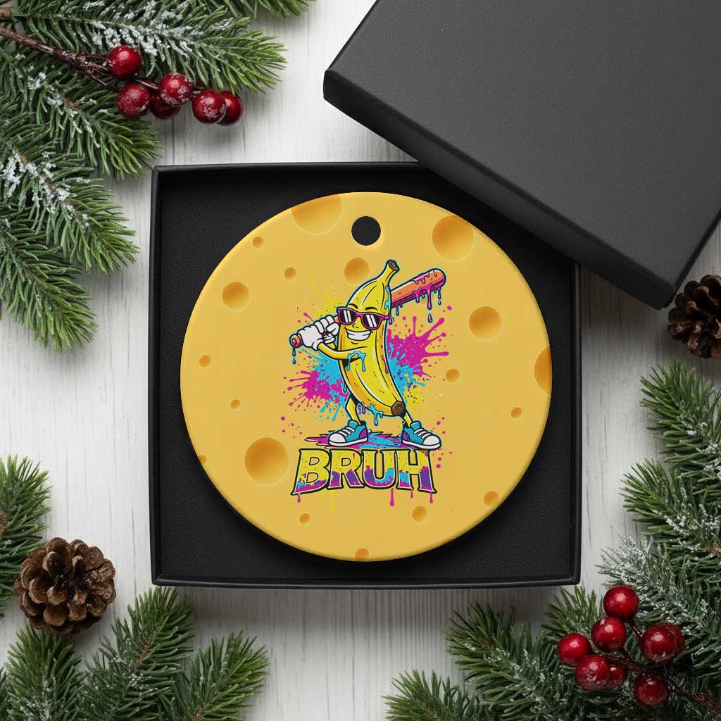 Funny Bruh Banana Baseball Drip Ice Cream Sports Splatter Ceramic Ornament