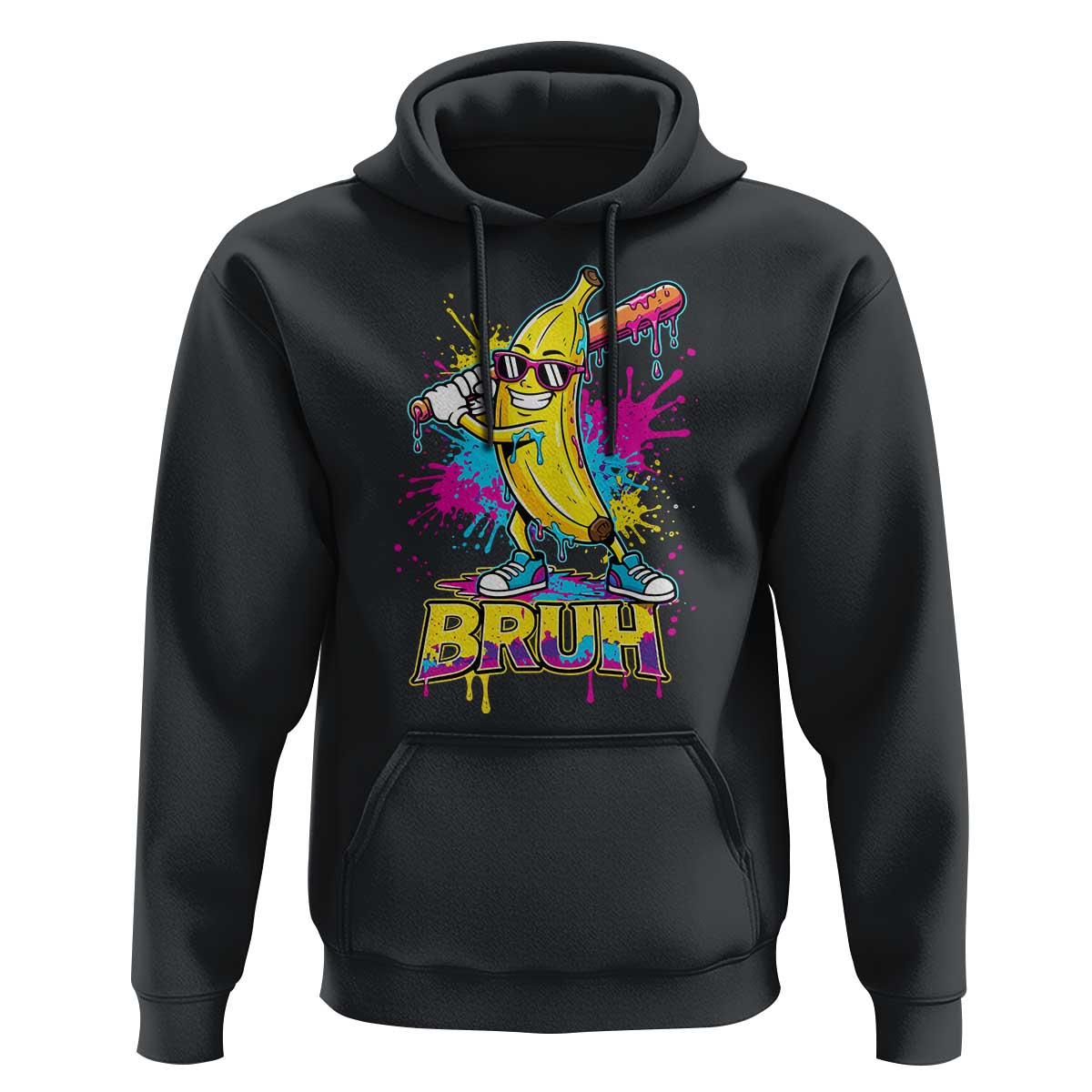 Funny Bruh Banana Baseball Drip Ice Cream Sports Splatter Hoodie