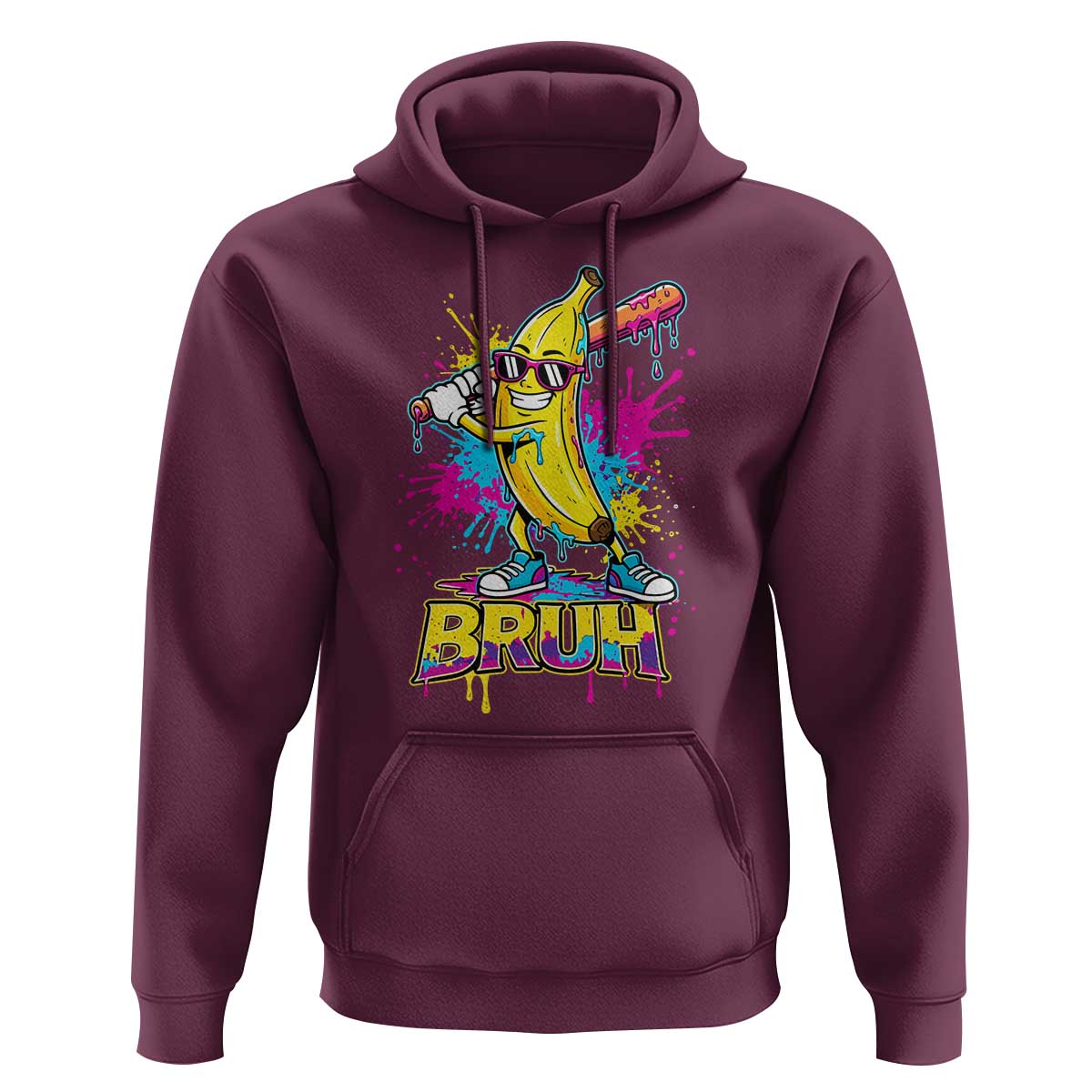 Funny Bruh Banana Baseball Drip Ice Cream Sports Splatter Hoodie