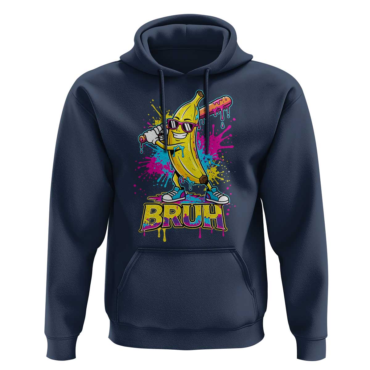 Funny Bruh Banana Baseball Drip Ice Cream Sports Splatter Hoodie