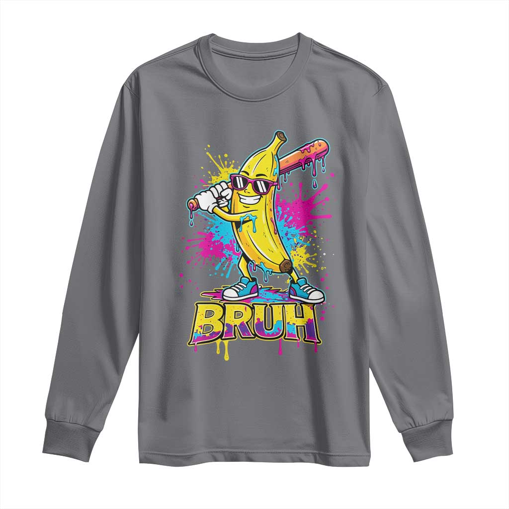 Funny Bruh Banana Baseball Drip Ice Cream Sports Splatter Long Sleeve Shirt