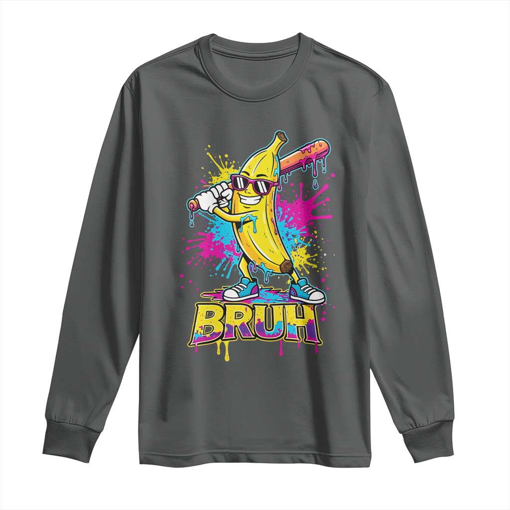 Funny Bruh Banana Baseball Drip Ice Cream Sports Splatter Long Sleeve Shirt