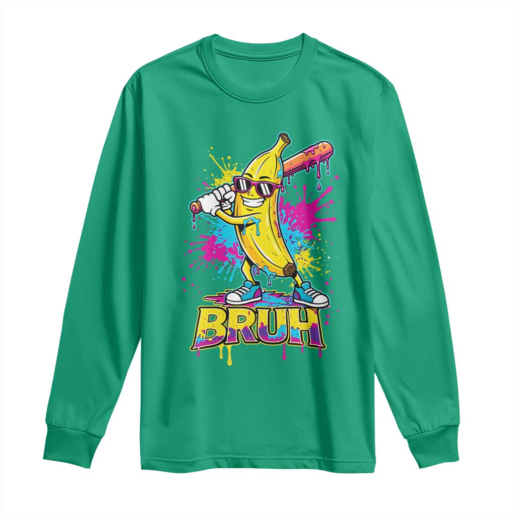 Funny Bruh Banana Baseball Drip Ice Cream Sports Splatter Long Sleeve Shirt