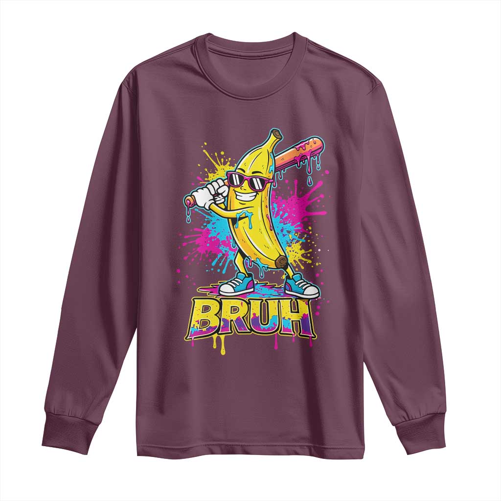Funny Bruh Banana Baseball Drip Ice Cream Sports Splatter Long Sleeve Shirt