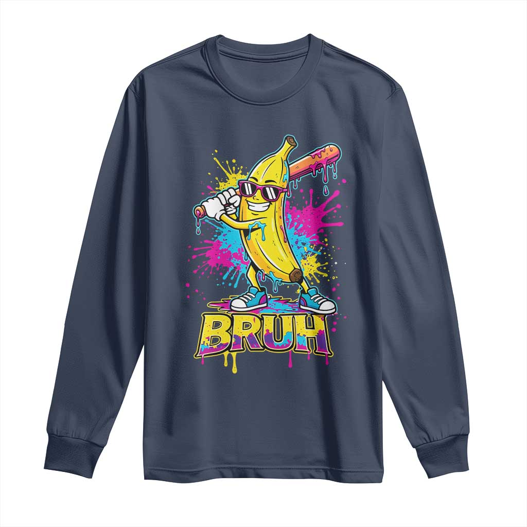 Funny Bruh Banana Baseball Drip Ice Cream Sports Splatter Long Sleeve Shirt