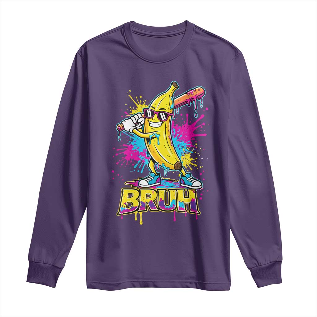 Funny Bruh Banana Baseball Drip Ice Cream Sports Splatter Long Sleeve Shirt
