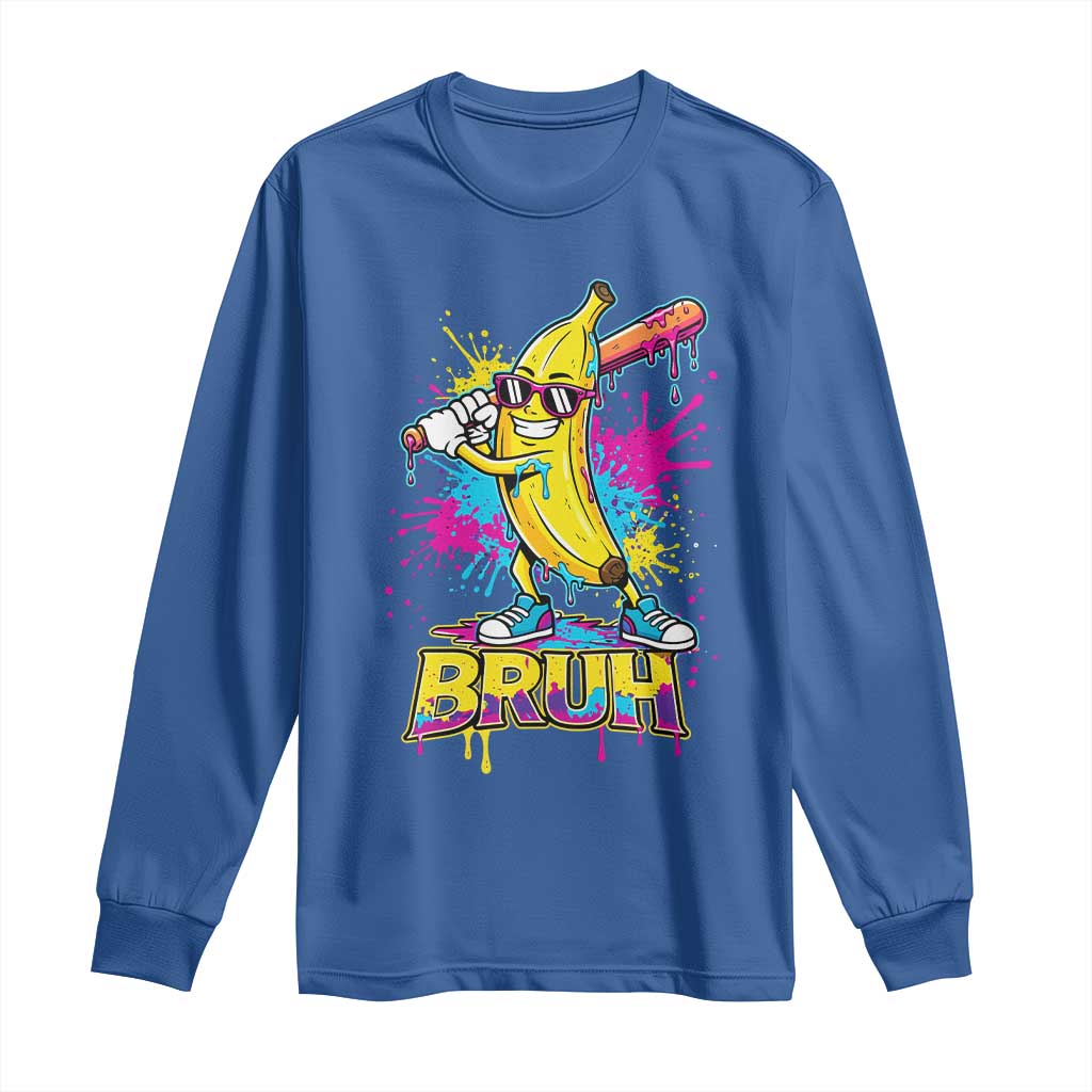 Funny Bruh Banana Baseball Drip Ice Cream Sports Splatter Long Sleeve Shirt
