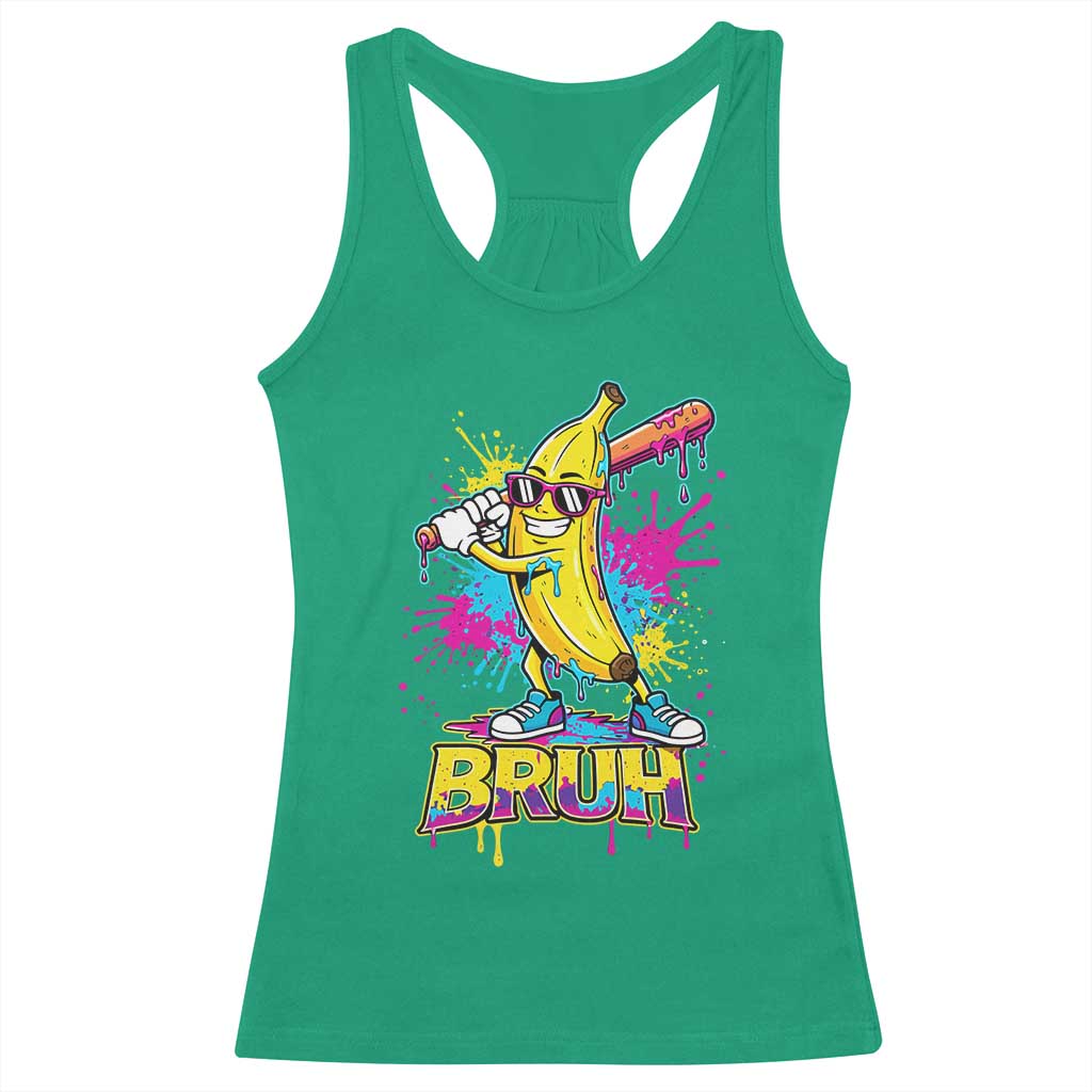 Funny Bruh Banana Baseball Drip Ice Cream Sports Splatter Racerback Tank Top