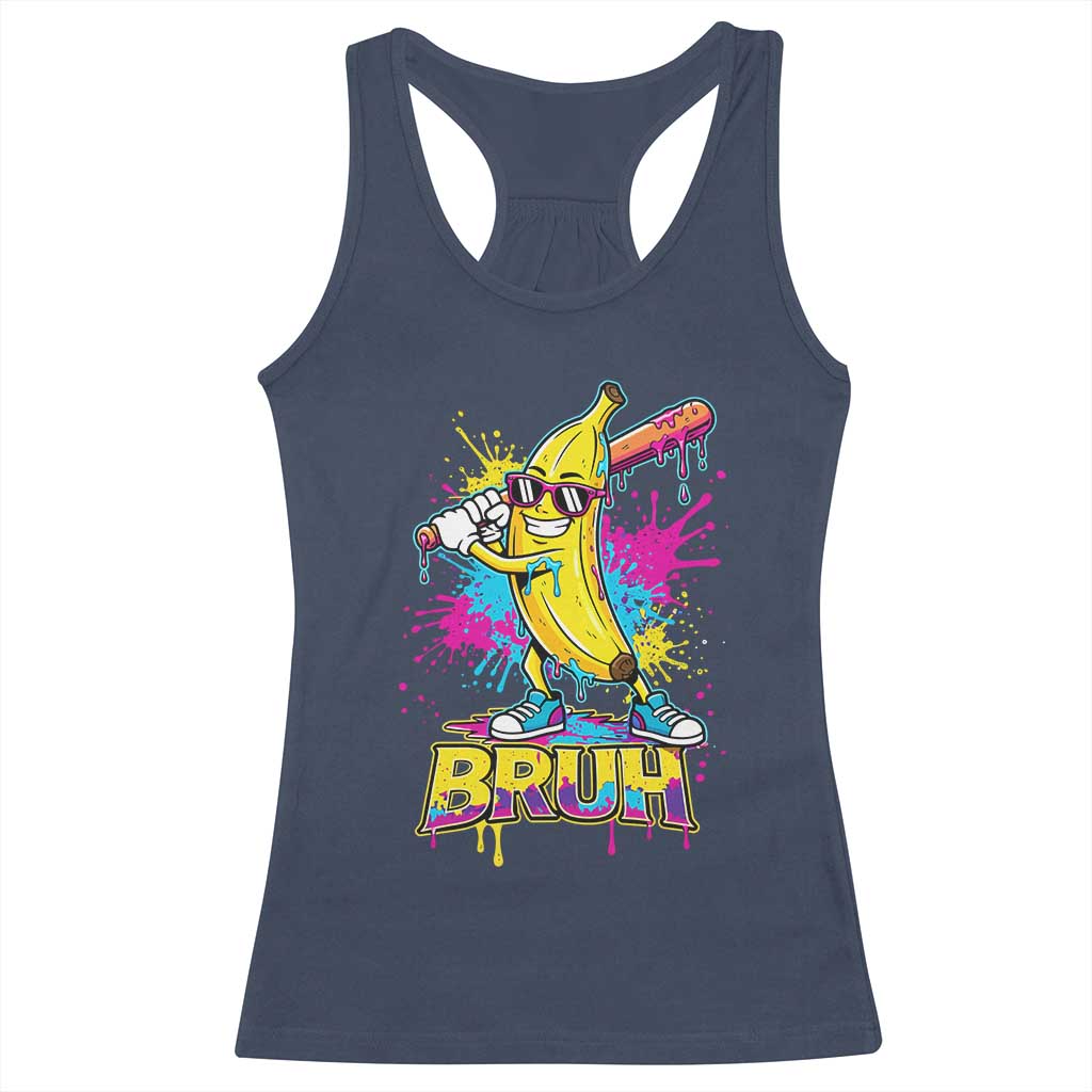 Funny Bruh Banana Baseball Drip Ice Cream Sports Splatter Racerback Tank Top