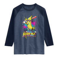 Funny Bruh Banana Baseball Drip Ice Cream Sports Splatter Raglan Shirt