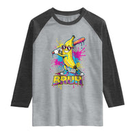 Funny Bruh Banana Baseball Drip Ice Cream Sports Splatter Raglan Shirt