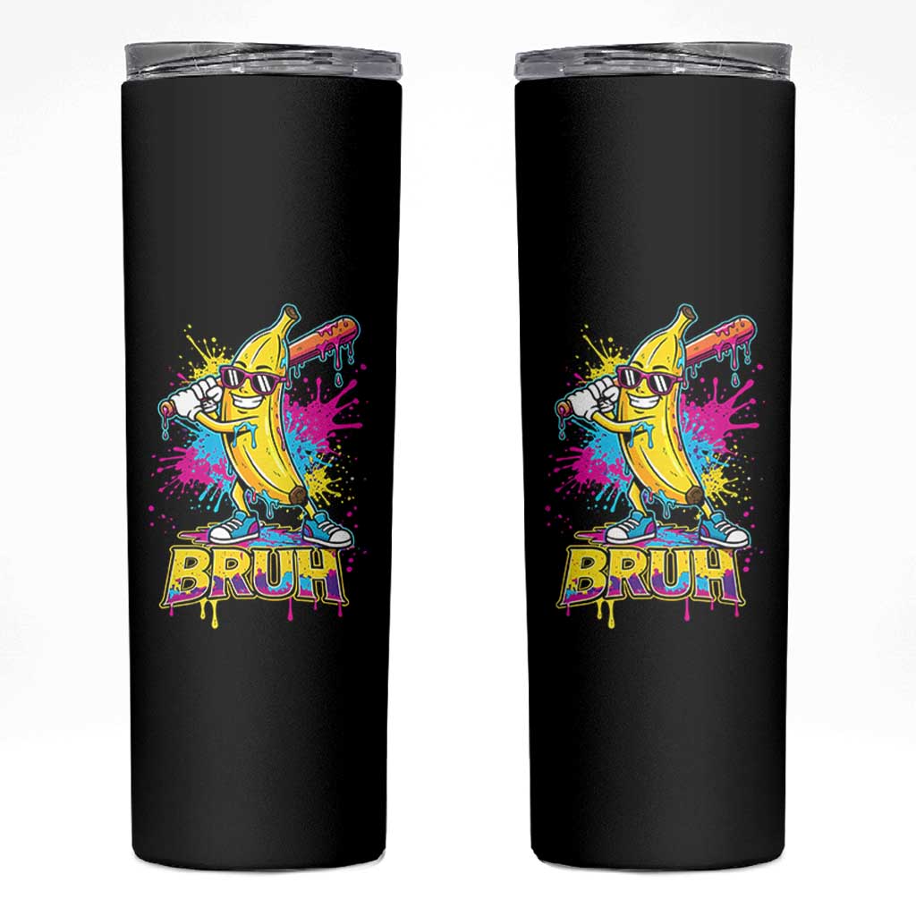 Funny Bruh Banana Baseball Drip Ice Cream Sports Splatter Skinny Tumbler