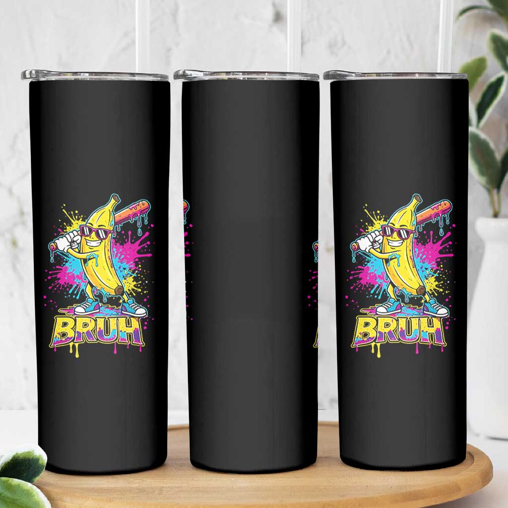 Funny Bruh Banana Baseball Drip Ice Cream Sports Splatter Skinny Tumbler