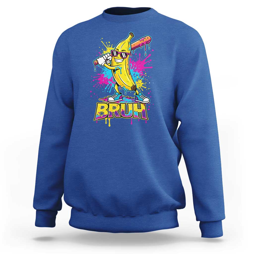 Funny Bruh Banana Baseball Drip Ice Cream Sports Splatter Sweatshirt