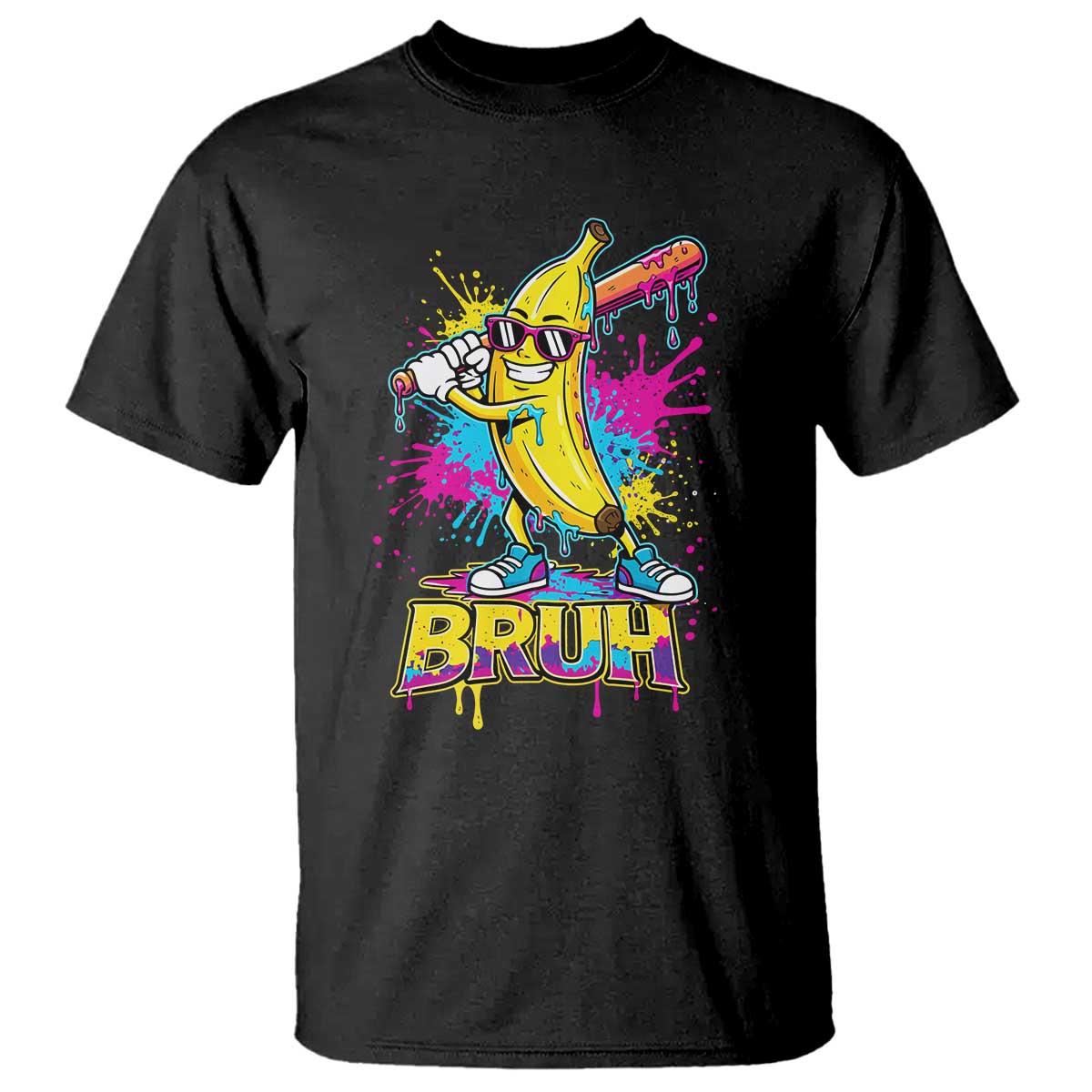 Funny Bruh Banana Baseball Drip Ice Cream Sports Splatter T Shirt