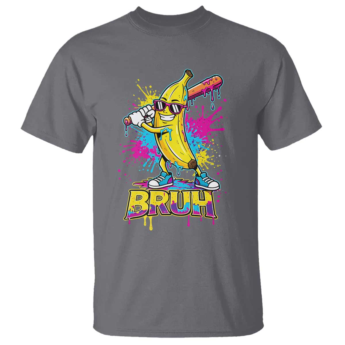 Funny Bruh Banana Baseball Drip Ice Cream Sports Splatter T Shirt