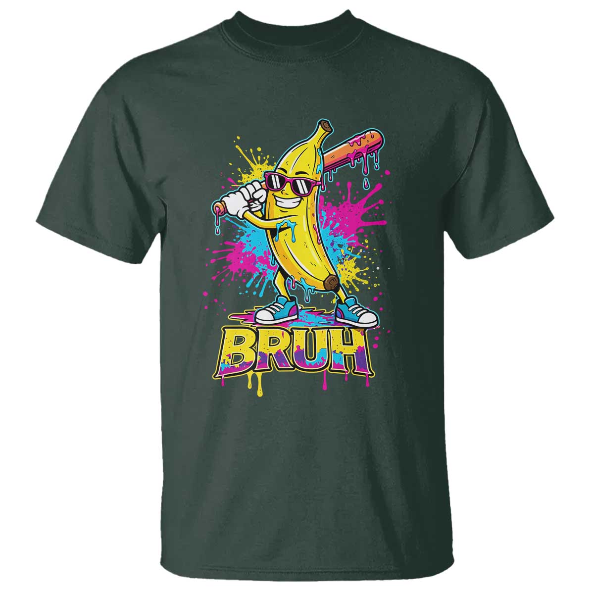 Funny Bruh Banana Baseball Drip Ice Cream Sports Splatter T Shirt