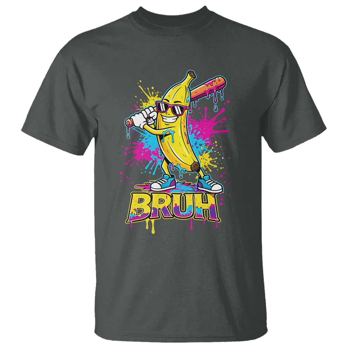 Funny Bruh Banana Baseball Drip Ice Cream Sports Splatter T Shirt
