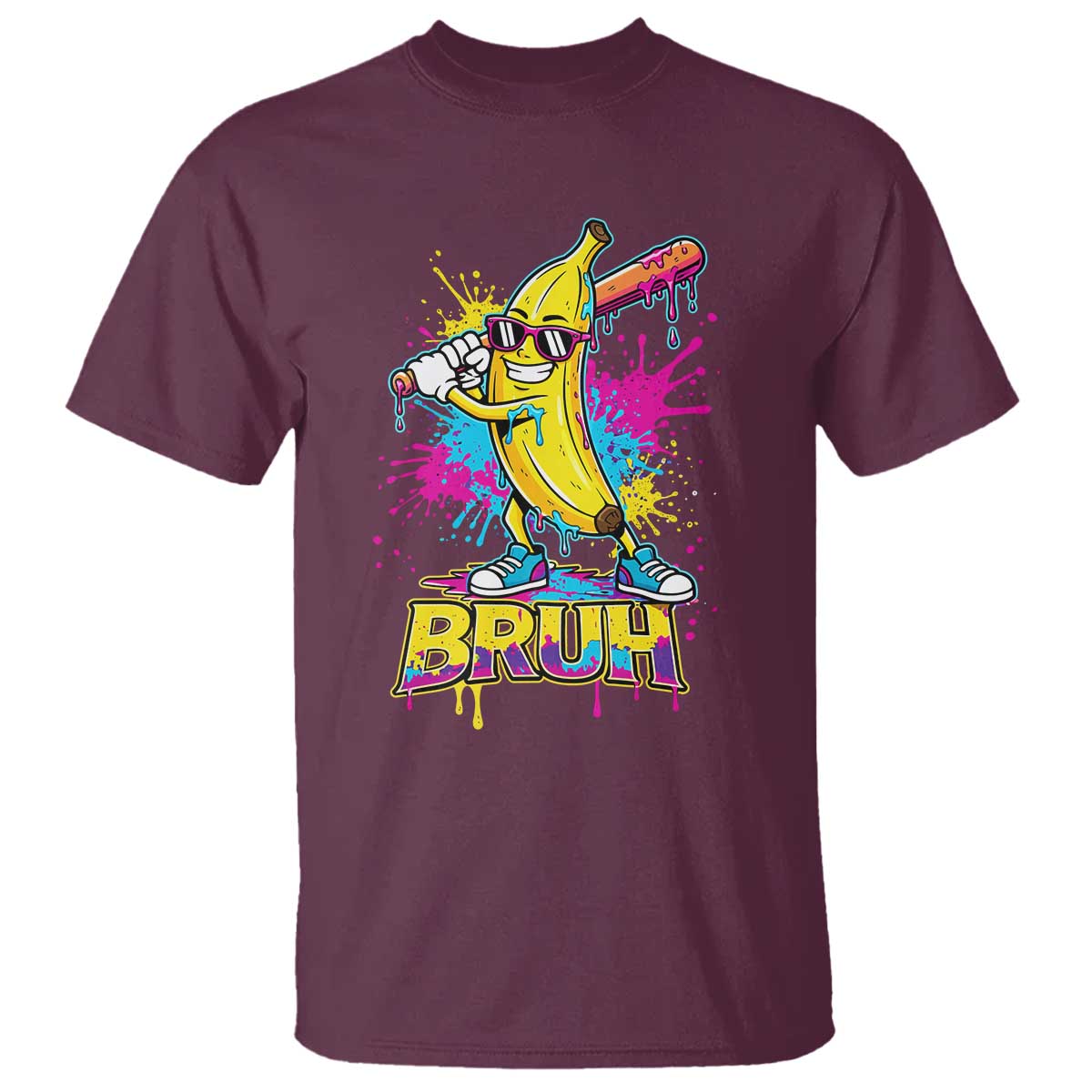 Funny Bruh Banana Baseball Drip Ice Cream Sports Splatter T Shirt