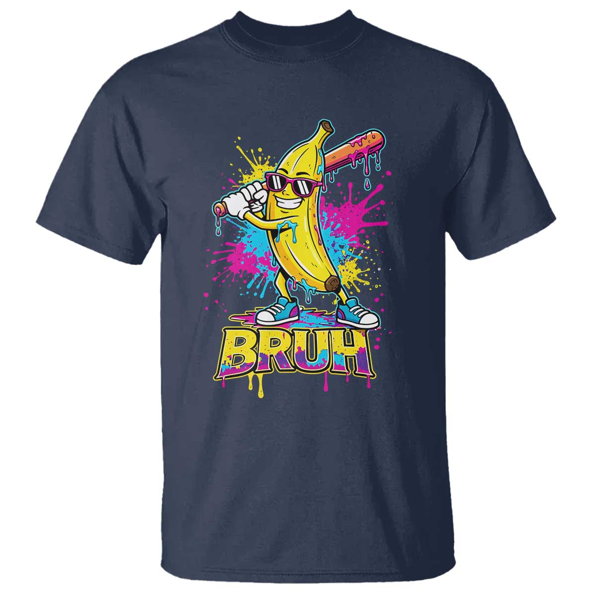 Funny Bruh Banana Baseball Drip Ice Cream Sports Splatter T Shirt