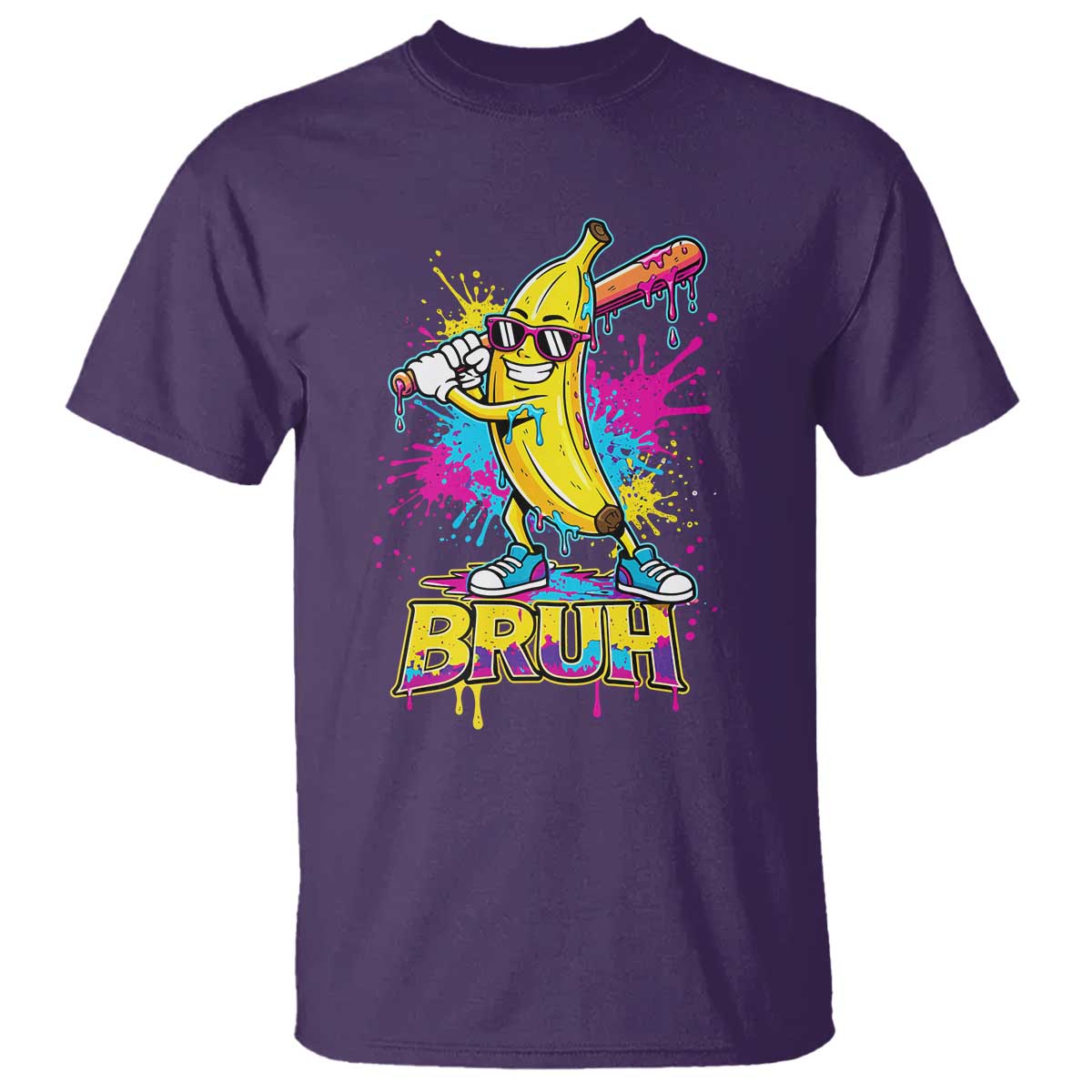 Funny Bruh Banana Baseball Drip Ice Cream Sports Splatter T Shirt