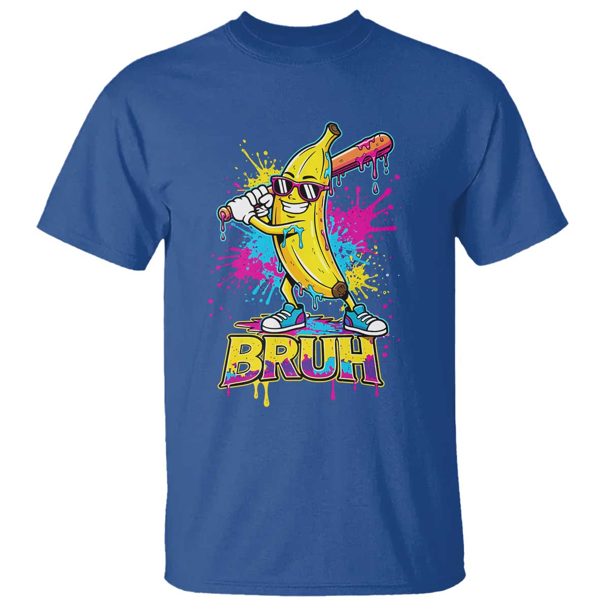 Funny Bruh Banana Baseball Drip Ice Cream Sports Splatter T Shirt