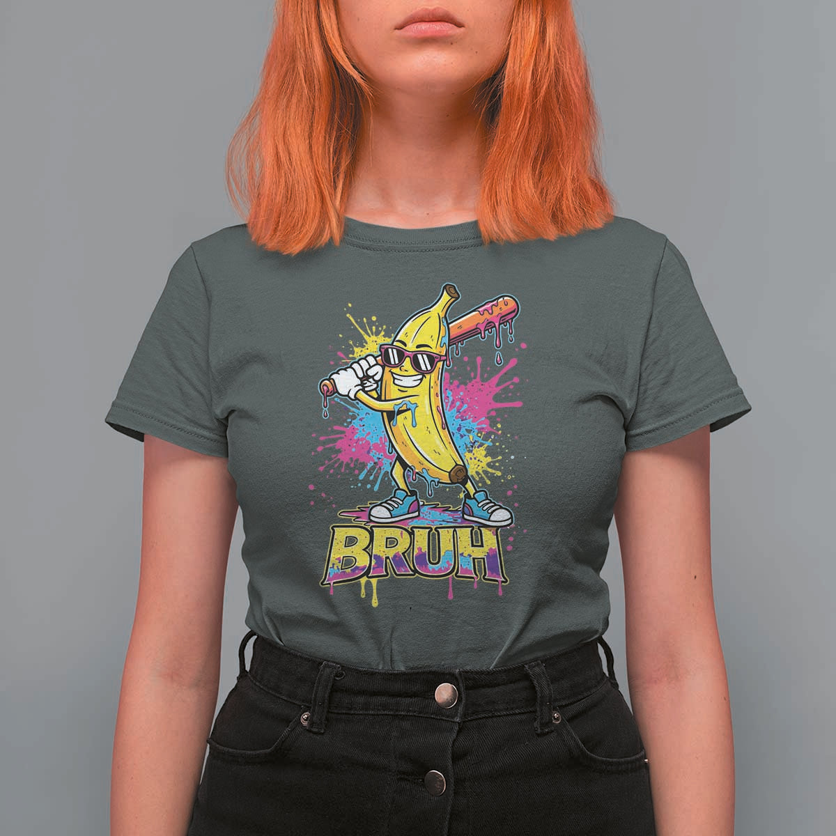 Funny Bruh Banana Baseball Drip Ice Cream Sports Splatter T Shirt For Women