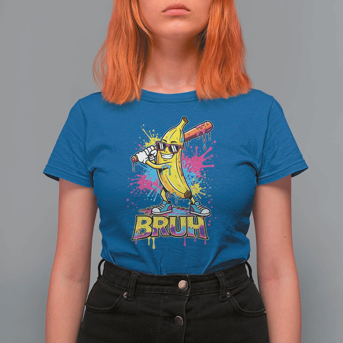 Funny Bruh Banana Baseball Drip Ice Cream Sports Splatter T Shirt For Women
