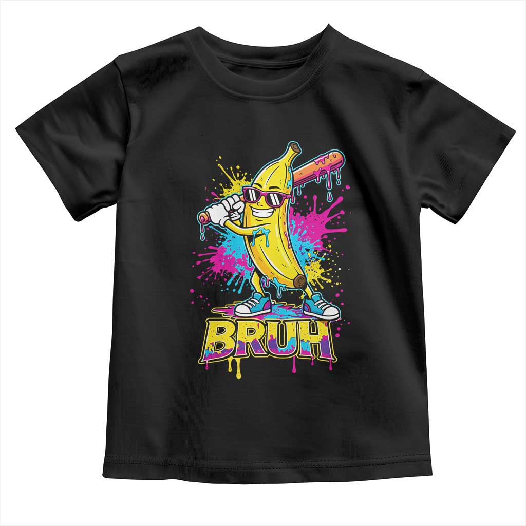 Funny Bruh Banana Baseball Drip Ice Cream Sports Splatter Toddler T Shirt