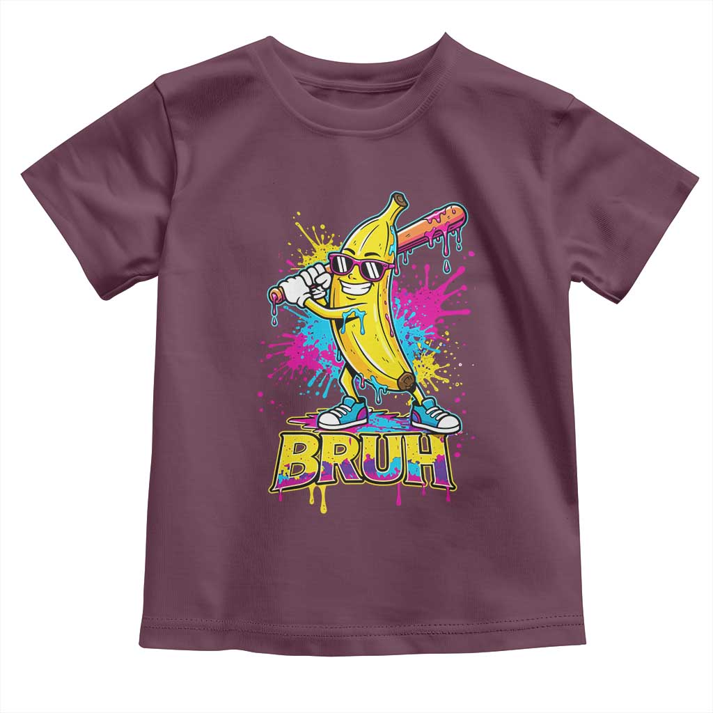 Funny Bruh Banana Baseball Drip Ice Cream Sports Splatter Toddler T Shirt