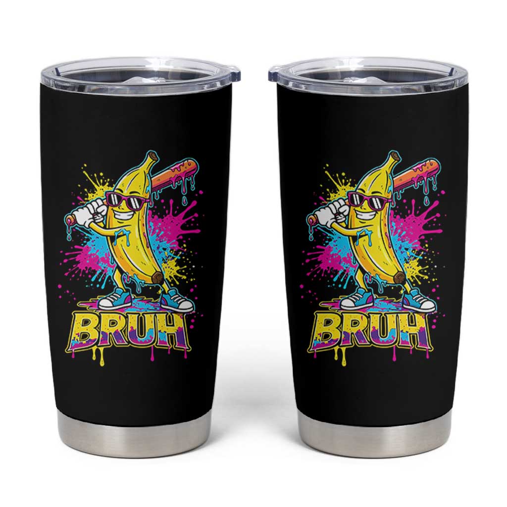 Funny Bruh Banana Baseball Drip Ice Cream Sports Splatter Tumbler Cup