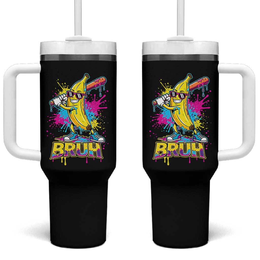 Funny Bruh Banana Baseball Drip Ice Cream Sports Splatter Tumbler With Handle