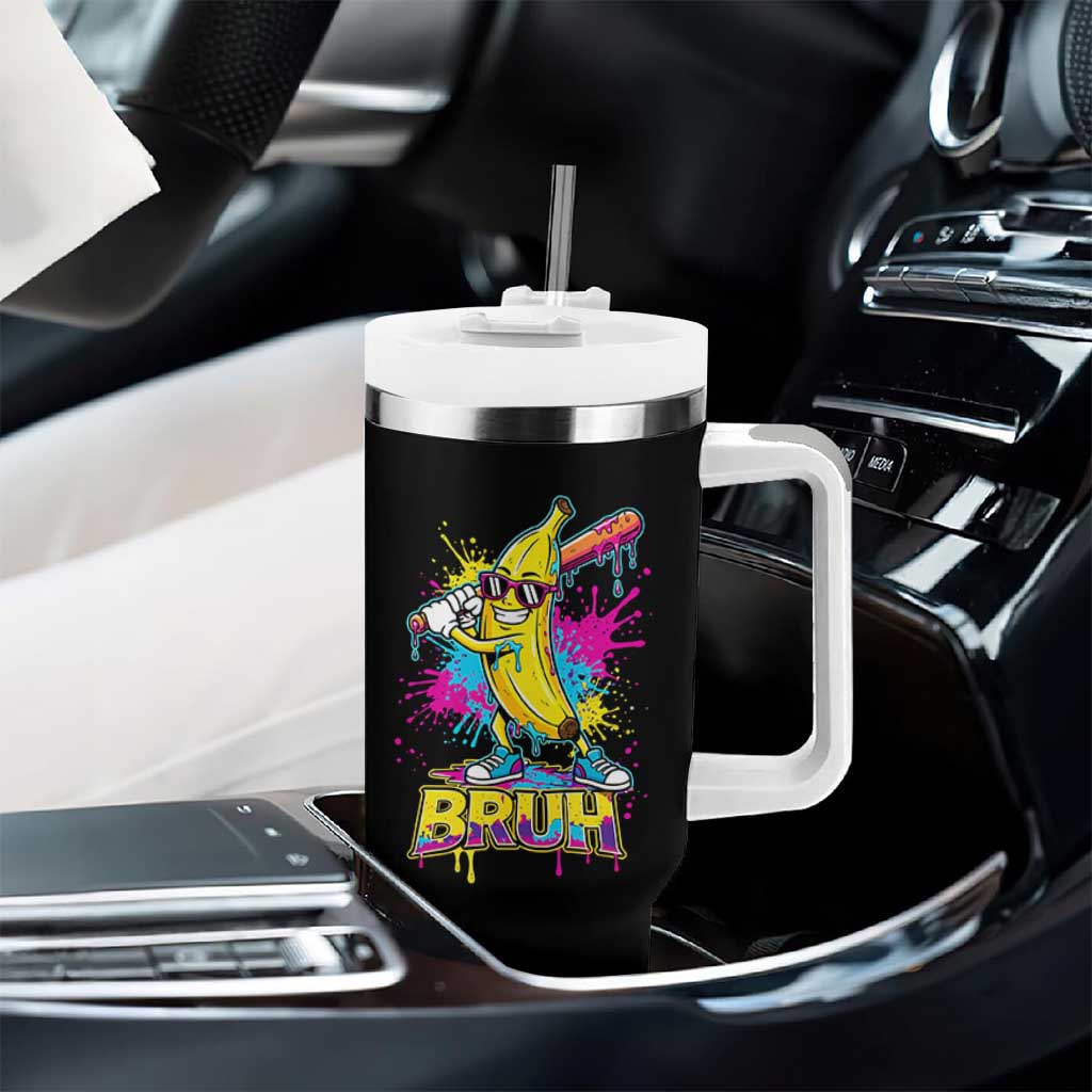 Funny Bruh Banana Baseball Drip Ice Cream Sports Splatter Tumbler With Handle